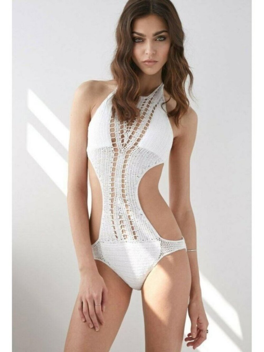 Lisa Maree Free People White Crochet Cutout Perfect Monokini Swimsuit